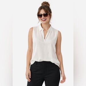 OLD MONEY Clean classic girl old money Medium White Silk Blouse top Theory